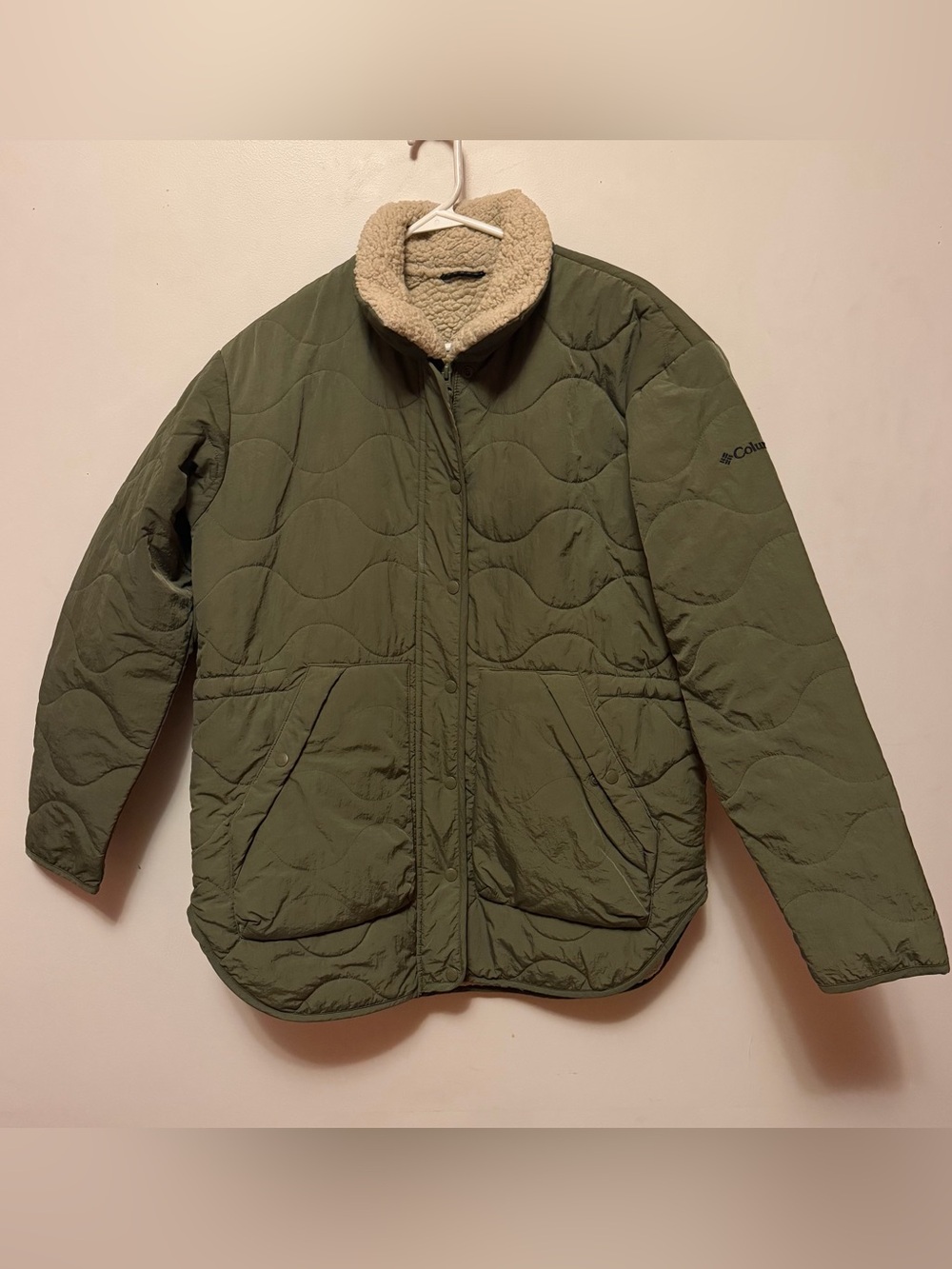 Columbia Birchwood Green Quilted Puffer Jacket with Sherpa Women’s Size Large